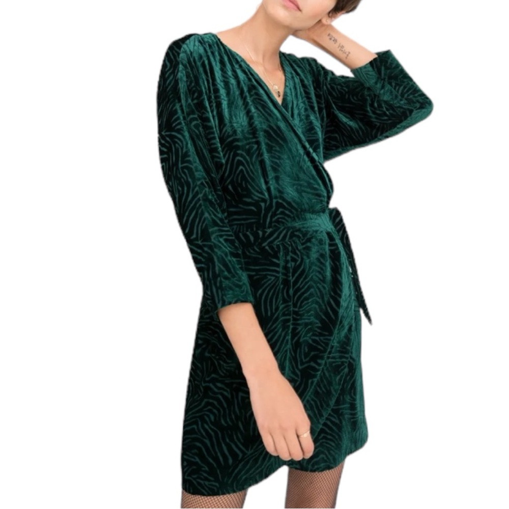 & OTHER STORIES Velvet Wrap Green Mini Dress